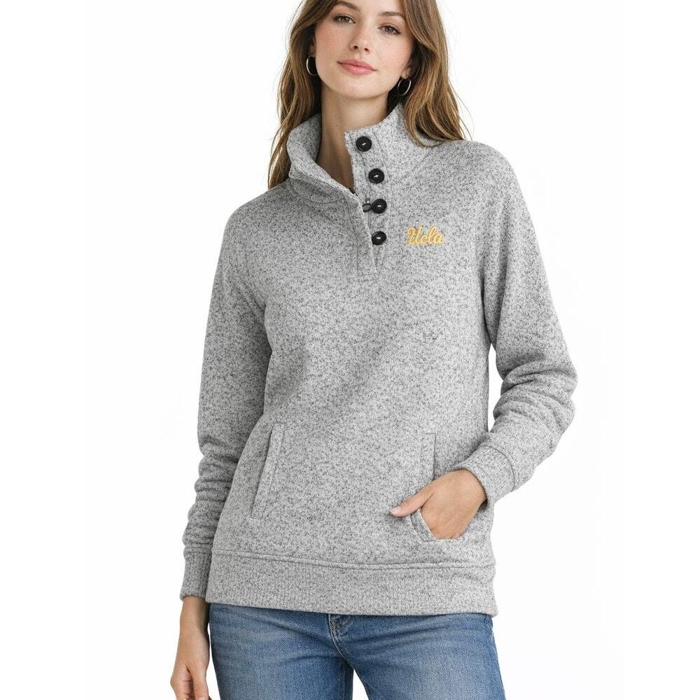UCLA Heathered Gray Button Mock Neck Pullover Sweater Champion Womens Size L